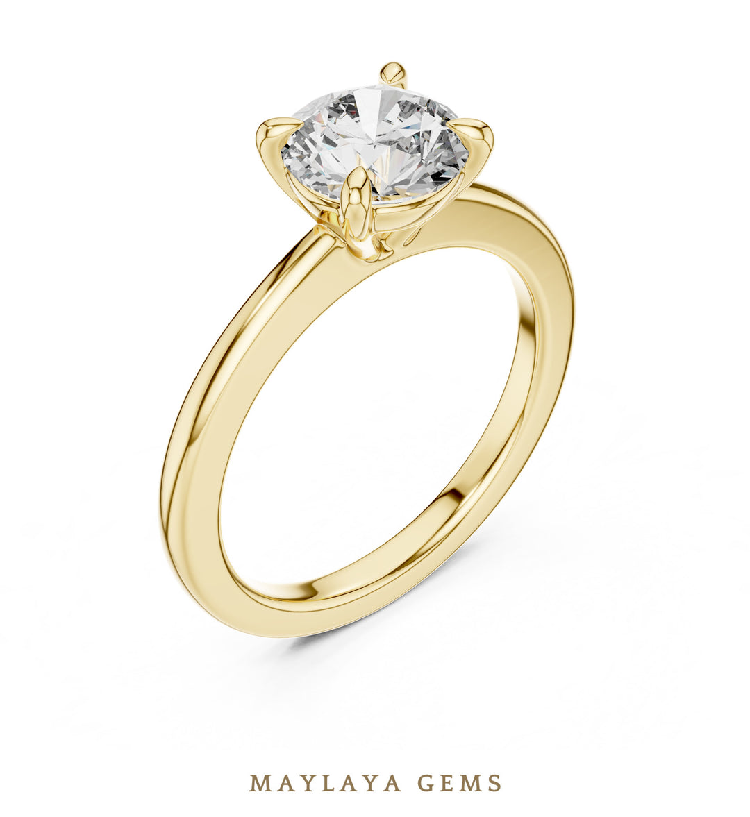 Maylaya Gems round four-prong solitaire lab-grown diamond ring in yellow gold