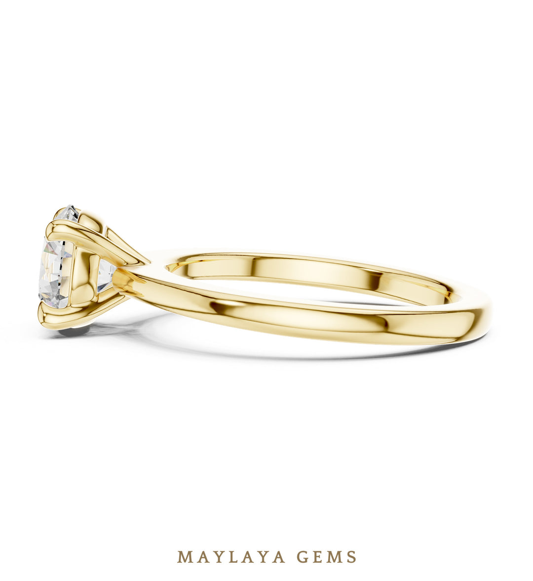 Maylaya Gems round four-prong solitaire lab-grown diamond ring in yellow gold