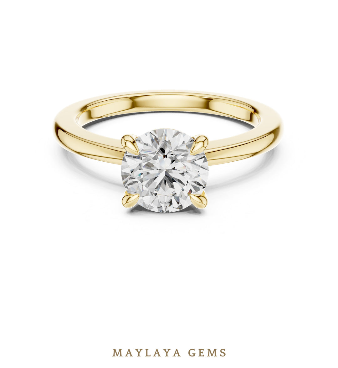 Maylaya Gems round four-prong solitaire lab-grown diamond ring in yellow gold