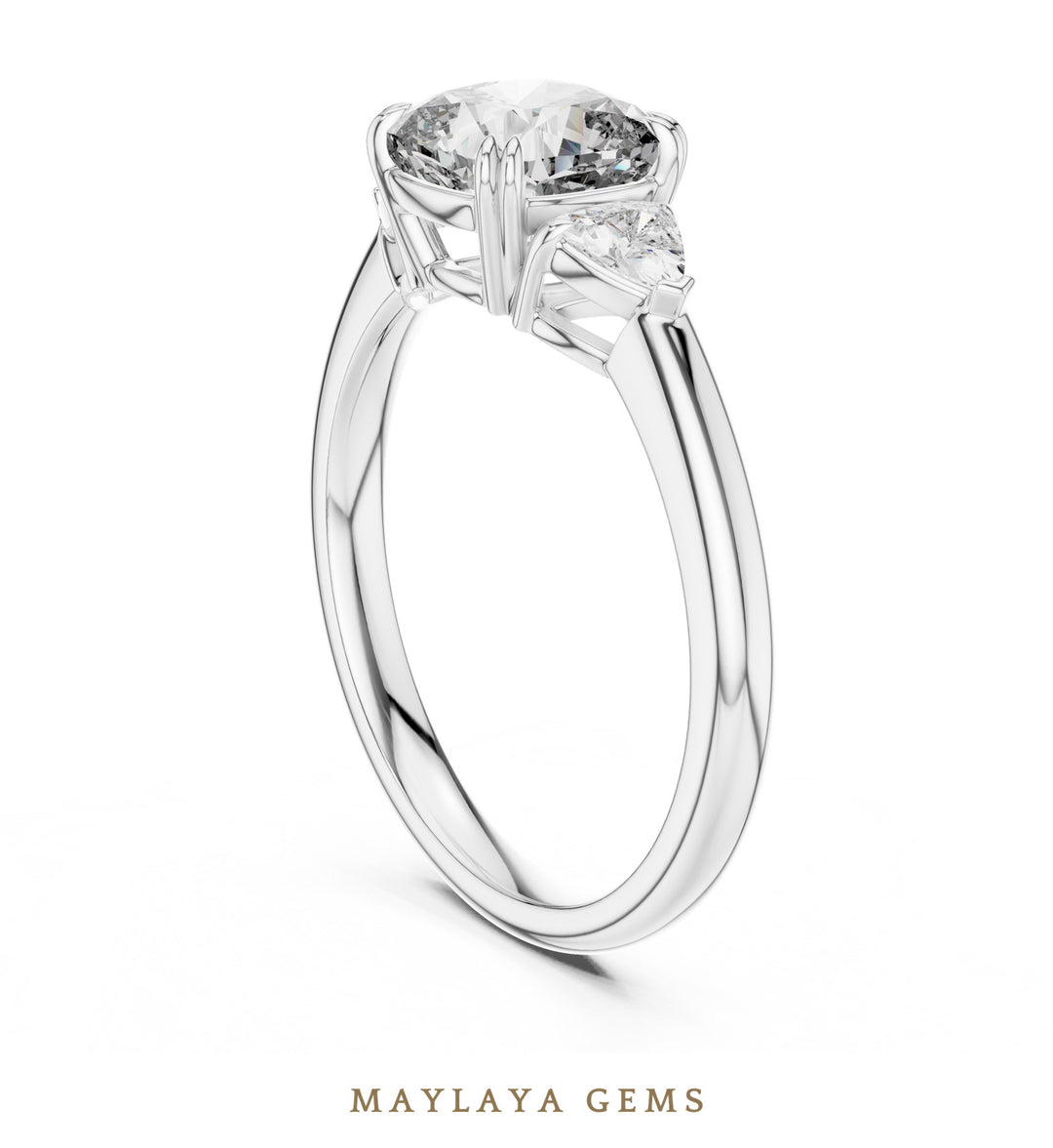 Maylaya Gems trillion cushion trilogy lab-grown diamond ring in white gold