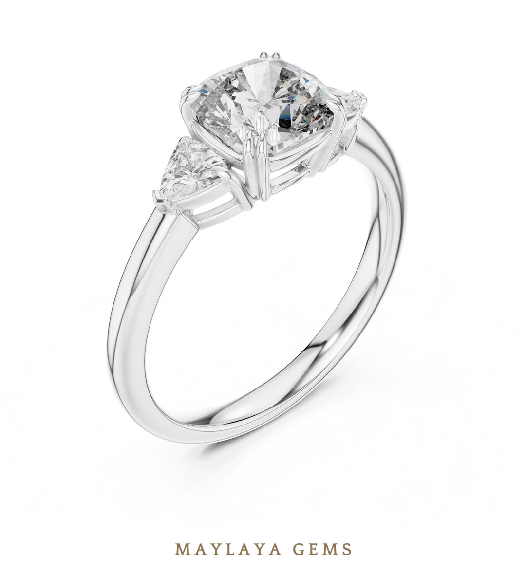 Maylaya Gems trillion cushion trilogy lab-grown diamond ring in white gold