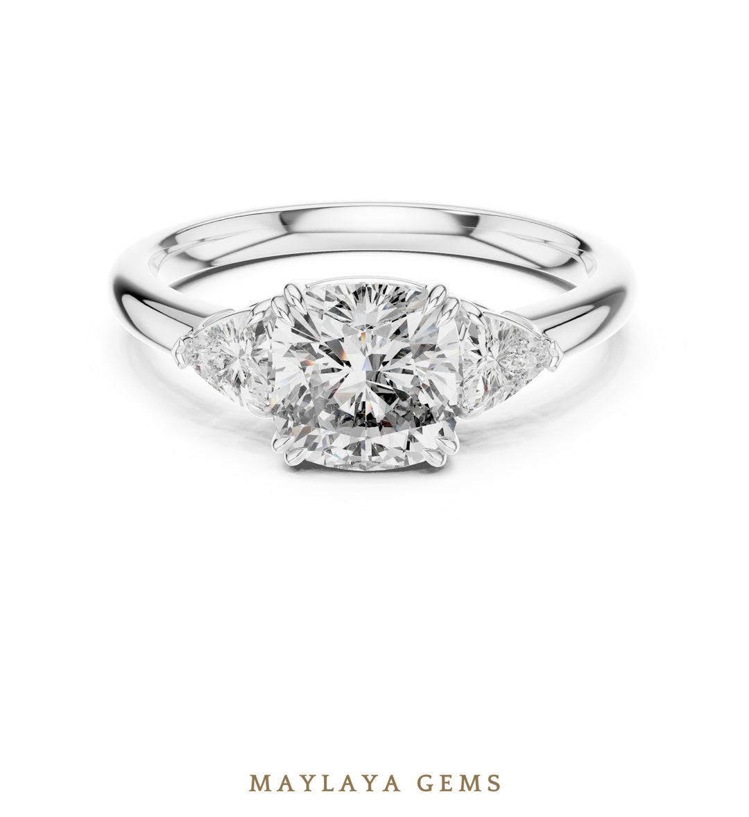 Maylaya Gems trillion cushion trilogy lab-grown diamond ring in white gold