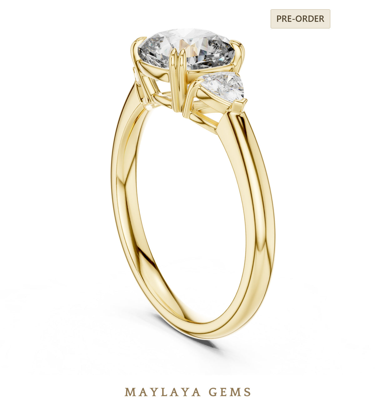 Maylaya gems trillion cushion trilogy lab grown diamond ring in yellow gold