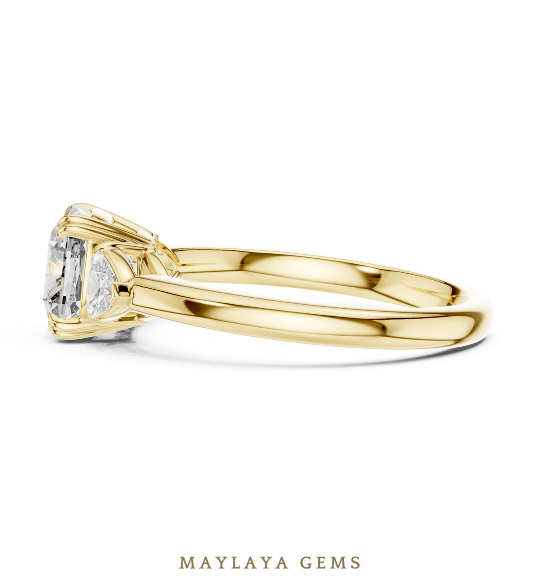 Maylaya Gems trillion cushion trilogy lab-grown diamond ring in yellow gold