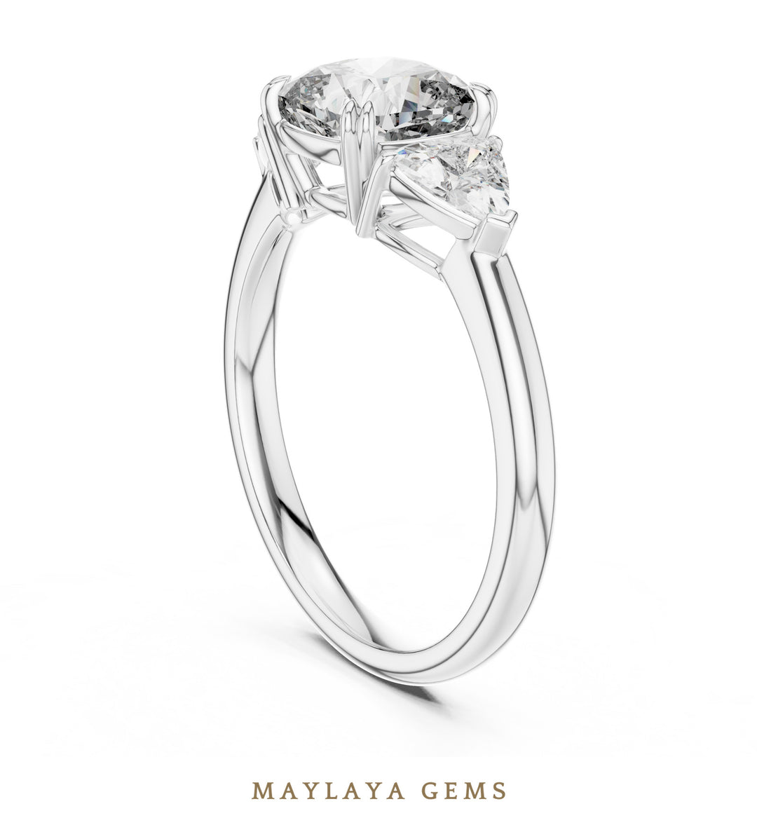 Maylaya Gems trillion bold cushion trilogy lab-grown diamond ring in white gold
