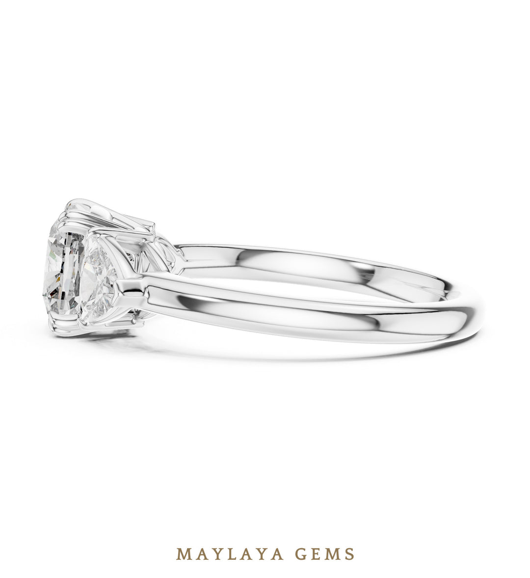 Maylaya Gems trillion bold cushion trilogy lab-grown diamond ring in white gold