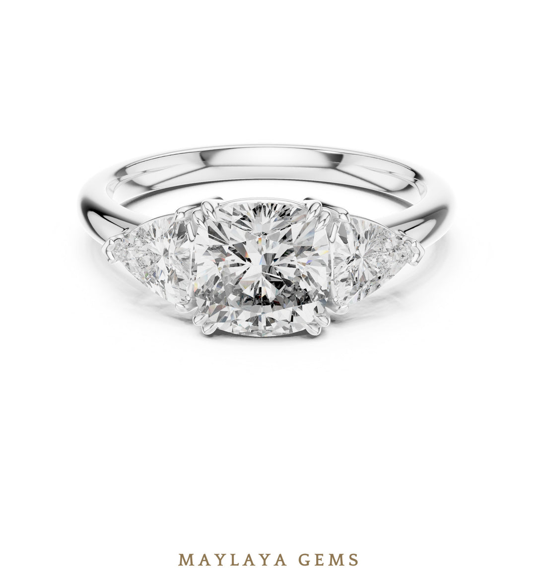 Maylaya Gems trillion bold cushion trilogy lab-grown diamond ring in white gold