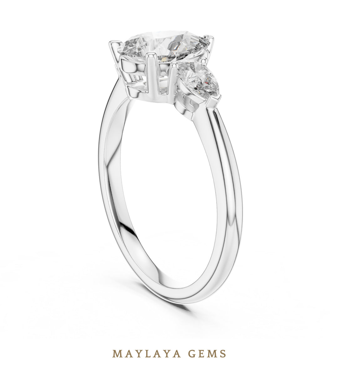 Maylaya Gems pear trilogy lab-grown diamond ring in white gold