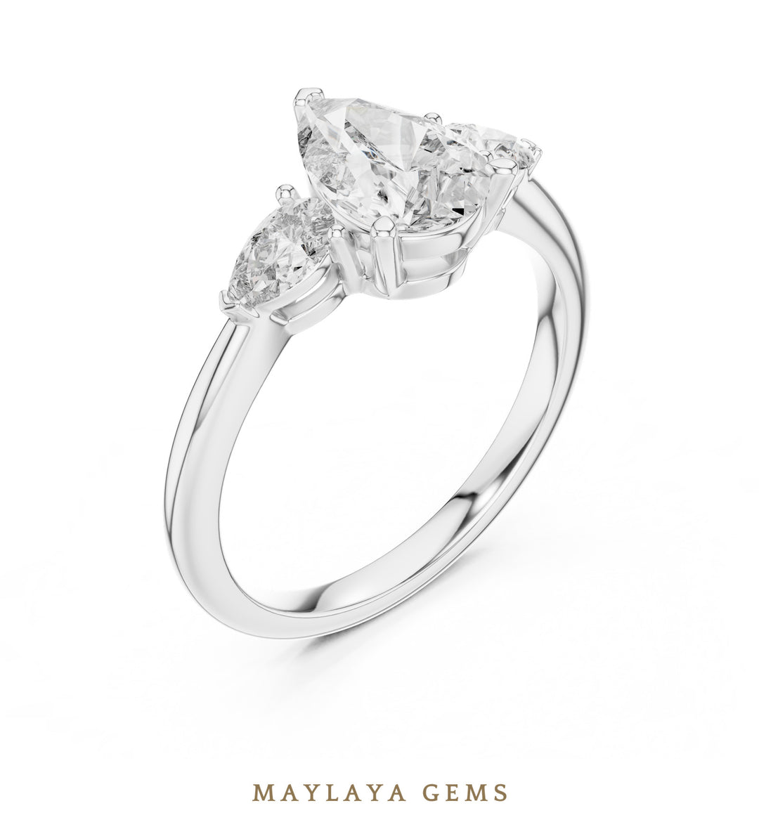 Maylaya Gems pear trilogy lab-grown diamond ring in white gold