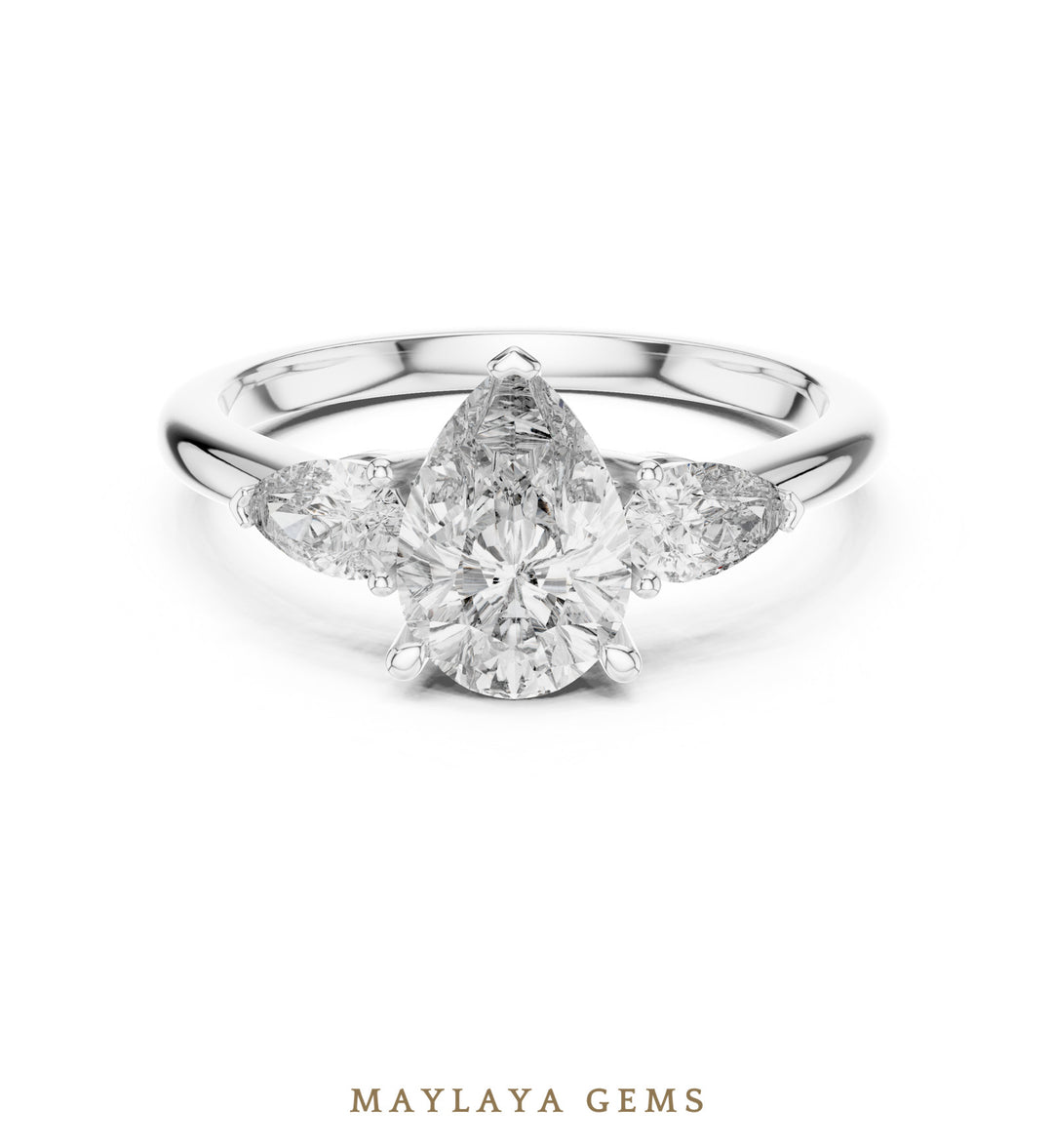 Maylaya Gems pear trilogy lab-grown diamond ring in white gold