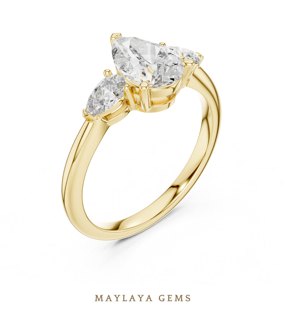 Maylaya Gems pear trilogy lab-grown diamond ring in yellow gold