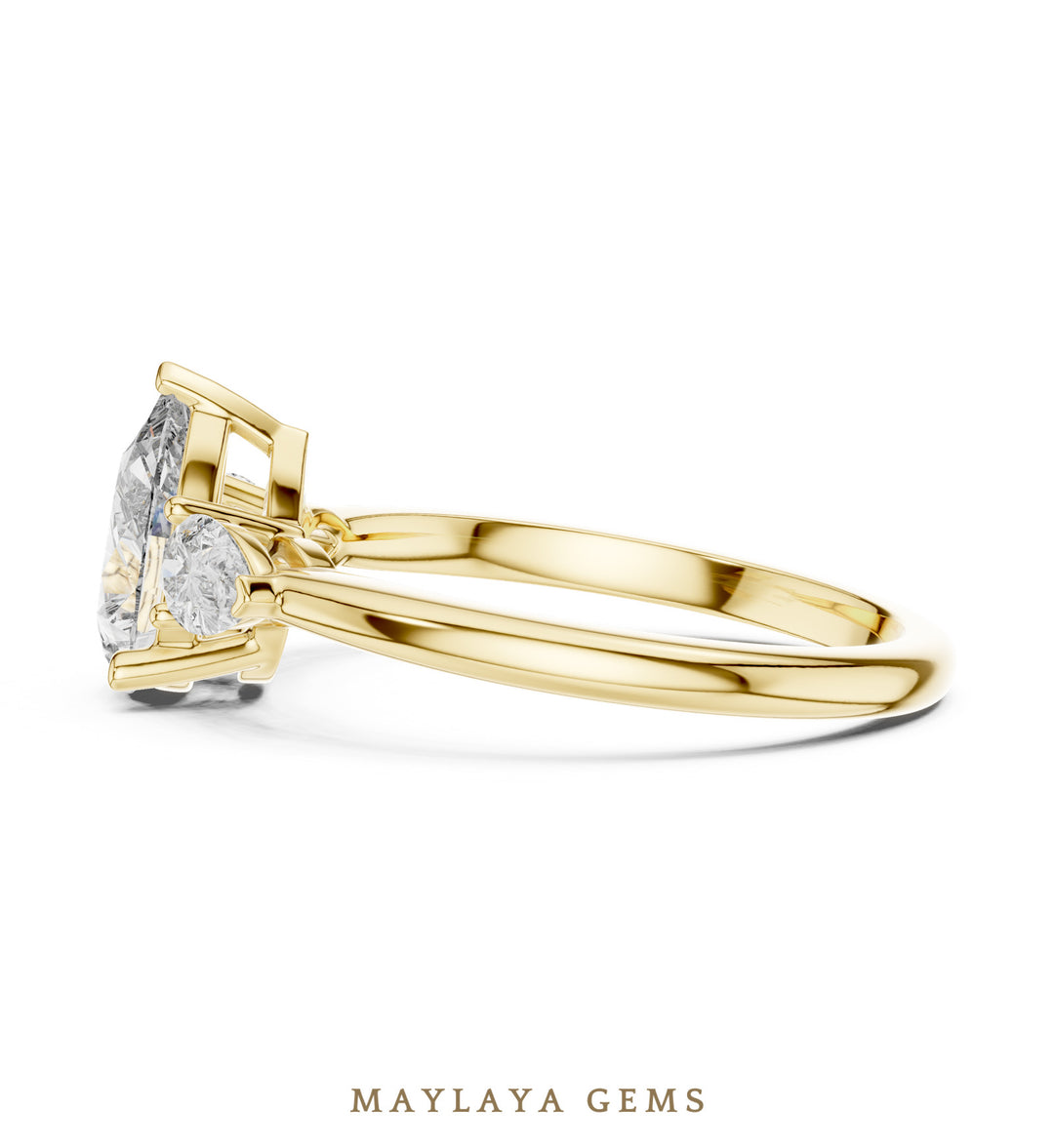 Maylaya Gems pear trilogy lab-grown diamond ring in yellow gold