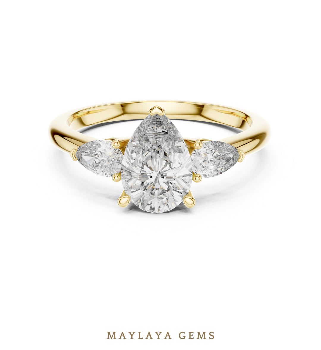 Maylaya Gems pear trilogy lab-grown diamond ring in yellow gold