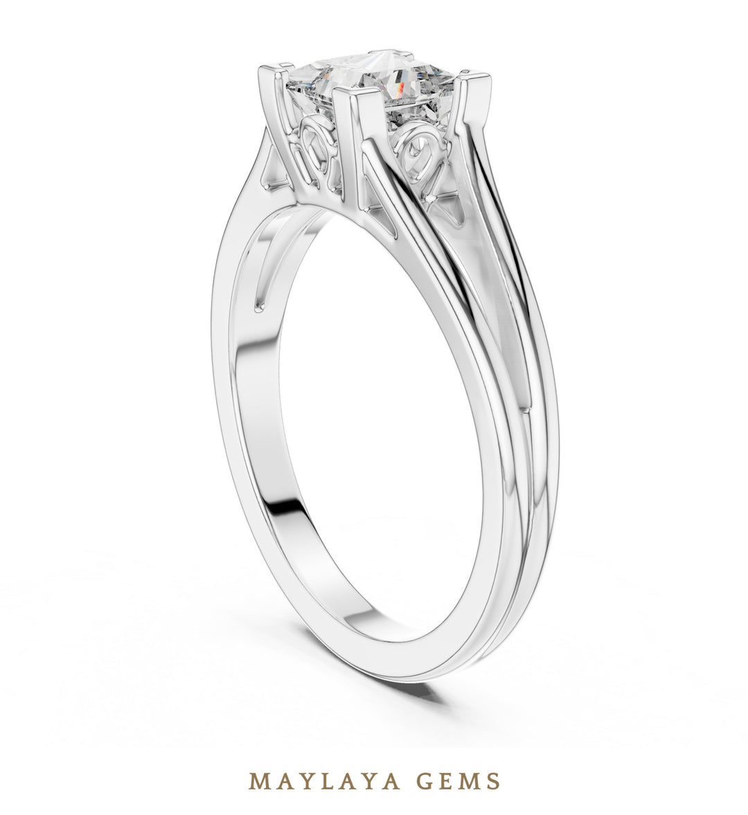 Maylaya Gems princess sculpted solitaire lab-grown diamond ring in white gold