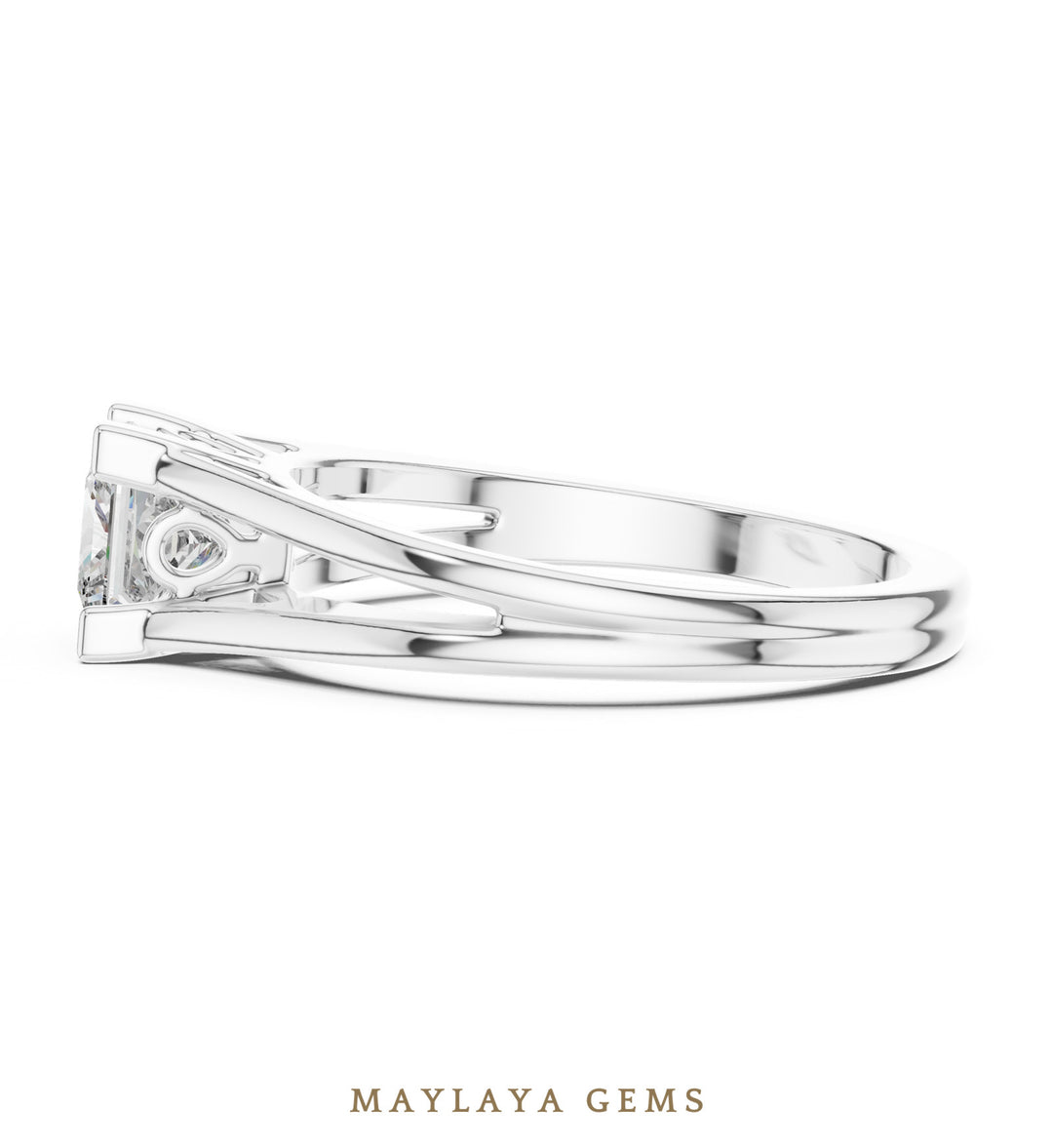 Maylaya Gems princess sculpted solitaire lab-grown diamond ring in white gold