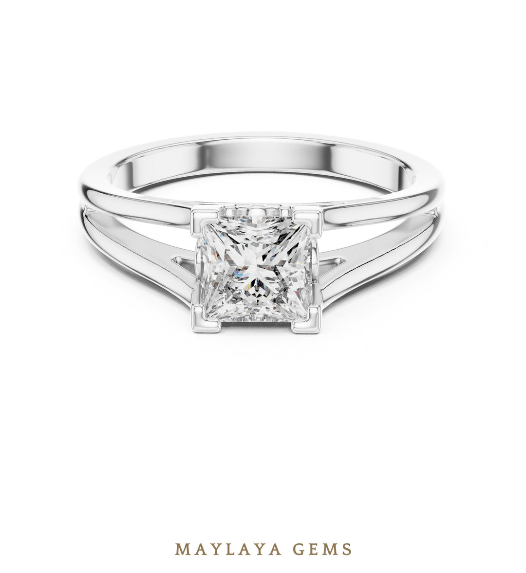 Maylaya Gems princess sculpted solitaire lab-grown diamond ring in white gold