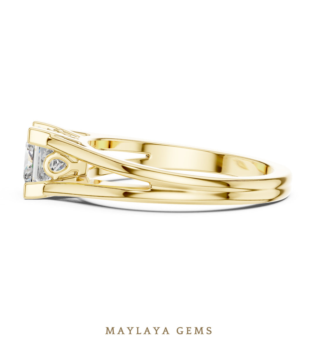 Maylaya Gems princess sculpted solitaire lab-grown diamond ring in yellow gold