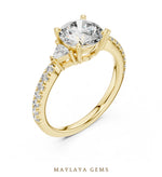 Load image into Gallery viewer, Maylaya Gems round trillion pave trilogy lab-grown diamond ring in yellow gold
