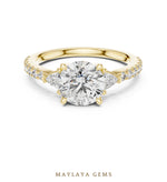 Load image into Gallery viewer, Maylaya Gems round trillion pave trilogy lab-grown diamond ring in yellow gold
