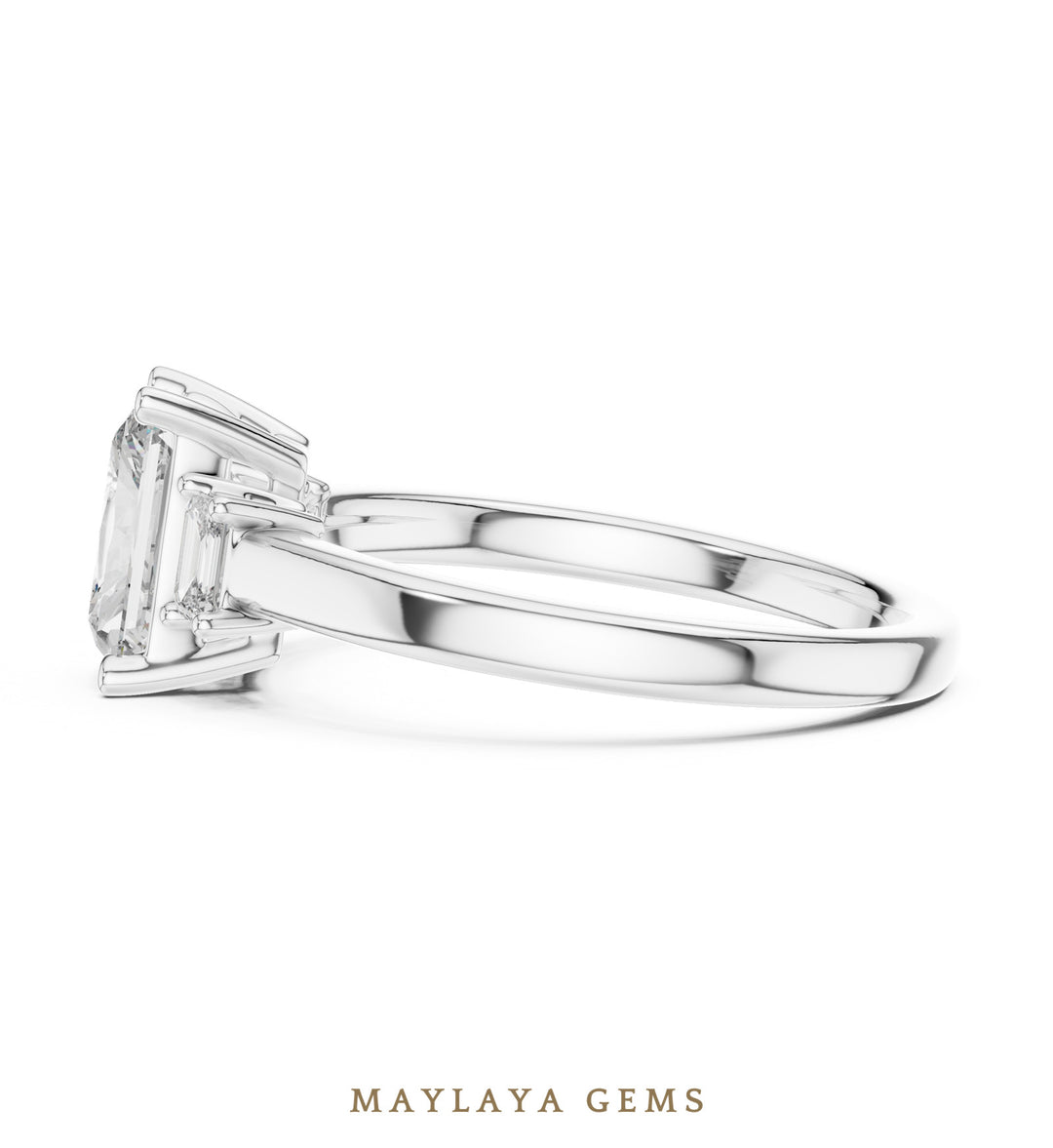 Maylaya Gems radiant emerald trilogy lab-grown diamond ring in white gold