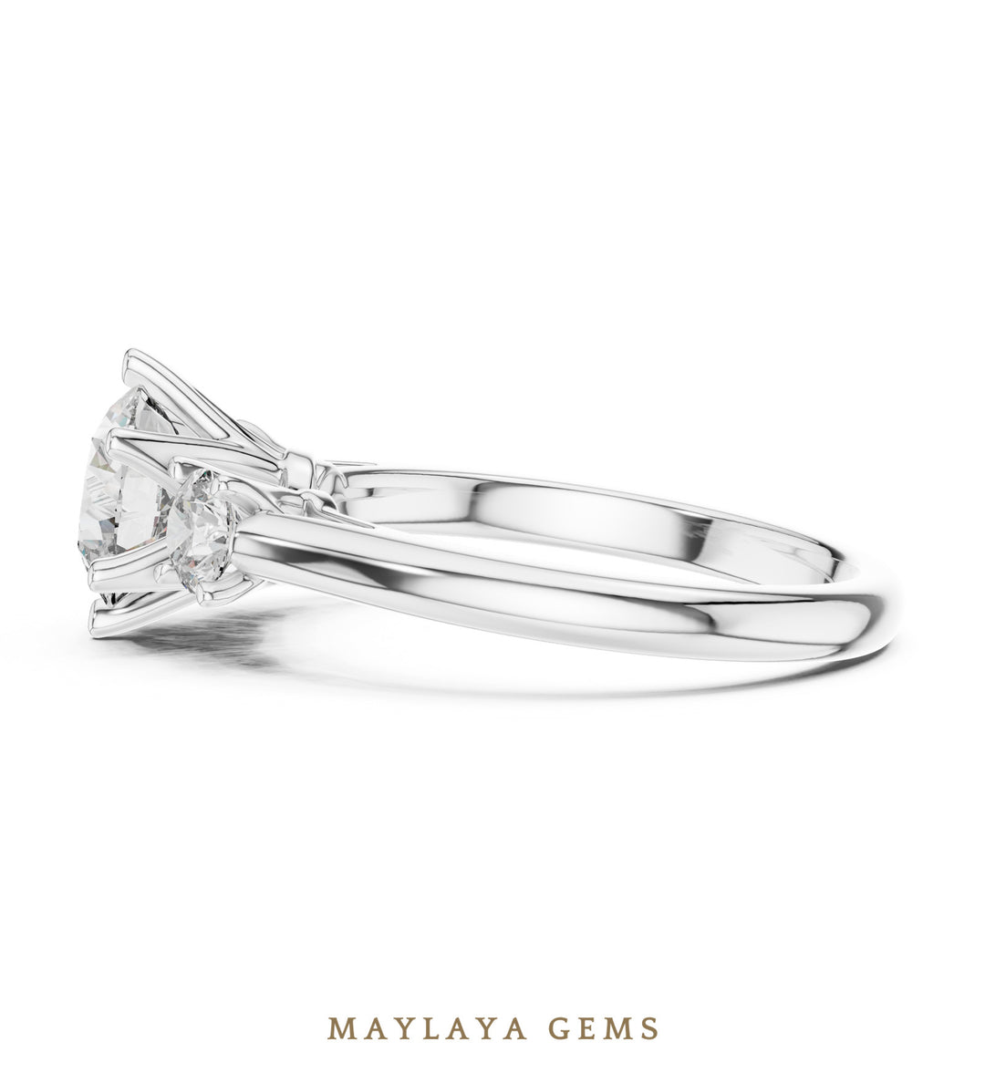 Maylaya Gems classic round trilogy lab-grown diamond ring in white gold