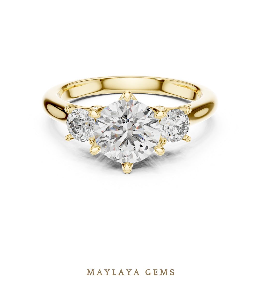 Maylaya Gems classic round trilogy lab-grown diamond ring in yellow gold