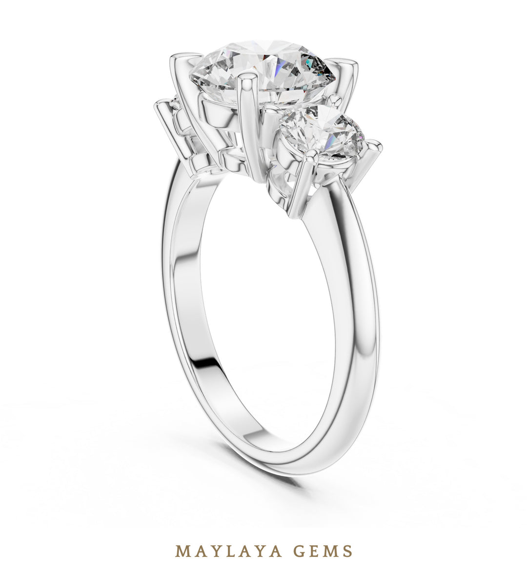 Maylaya Gems grand round trilogy lab-grown diamond ring in white gold