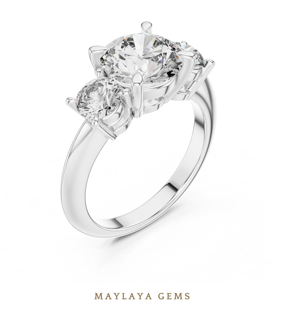 Maylaya Gems grand round trilogy lab-grown diamond ring in white gold