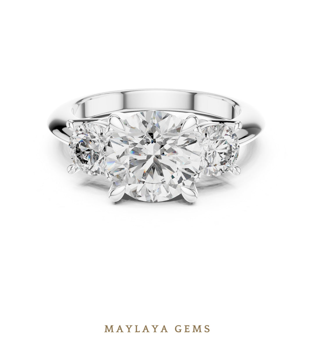 Maylaya Gems grand round trilogy lab-grown diamond ring in white gold