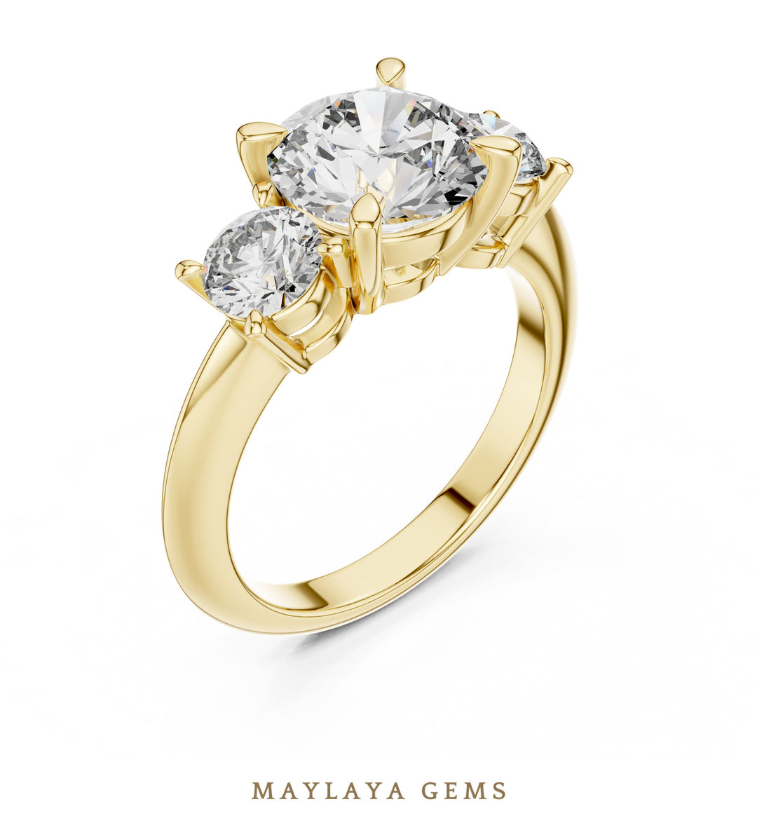 Maylaya Gems grand round trilogy lab-grown diamond ring in yellow gold