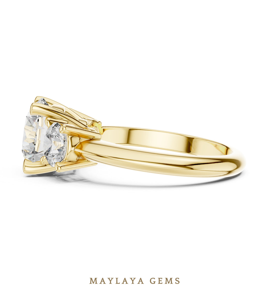 Maylaya Gems grand round trilogy lab-grown diamond ring in yellow gold