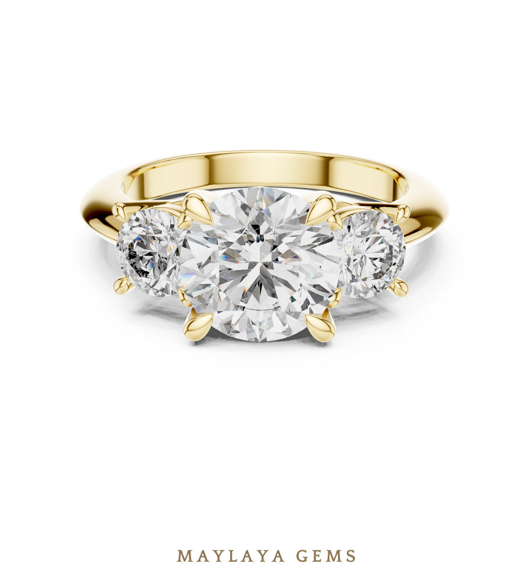 Maylaya Gems grand round trilogy lab-grown diamond ring in yellow gold