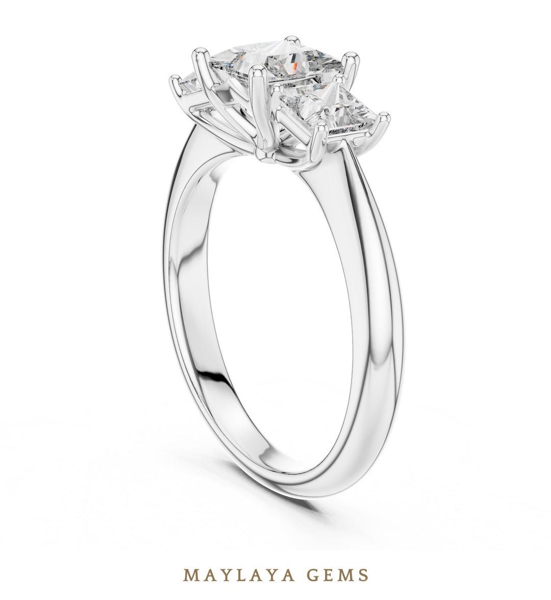 Maylaya Gems princess trilogy lab-grown diamond ring in white gold