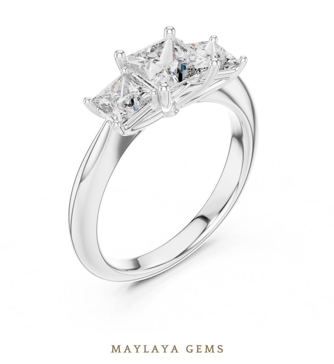 Maylaya Gems princess trilogy lab-grown diamond ring in white gold