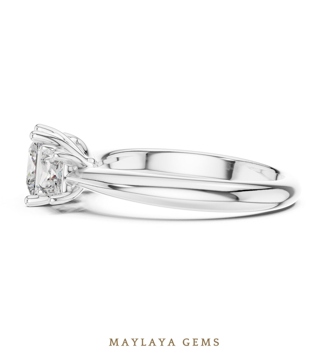 Maylaya Gems princess trilogy lab-grown diamond ring in white gold