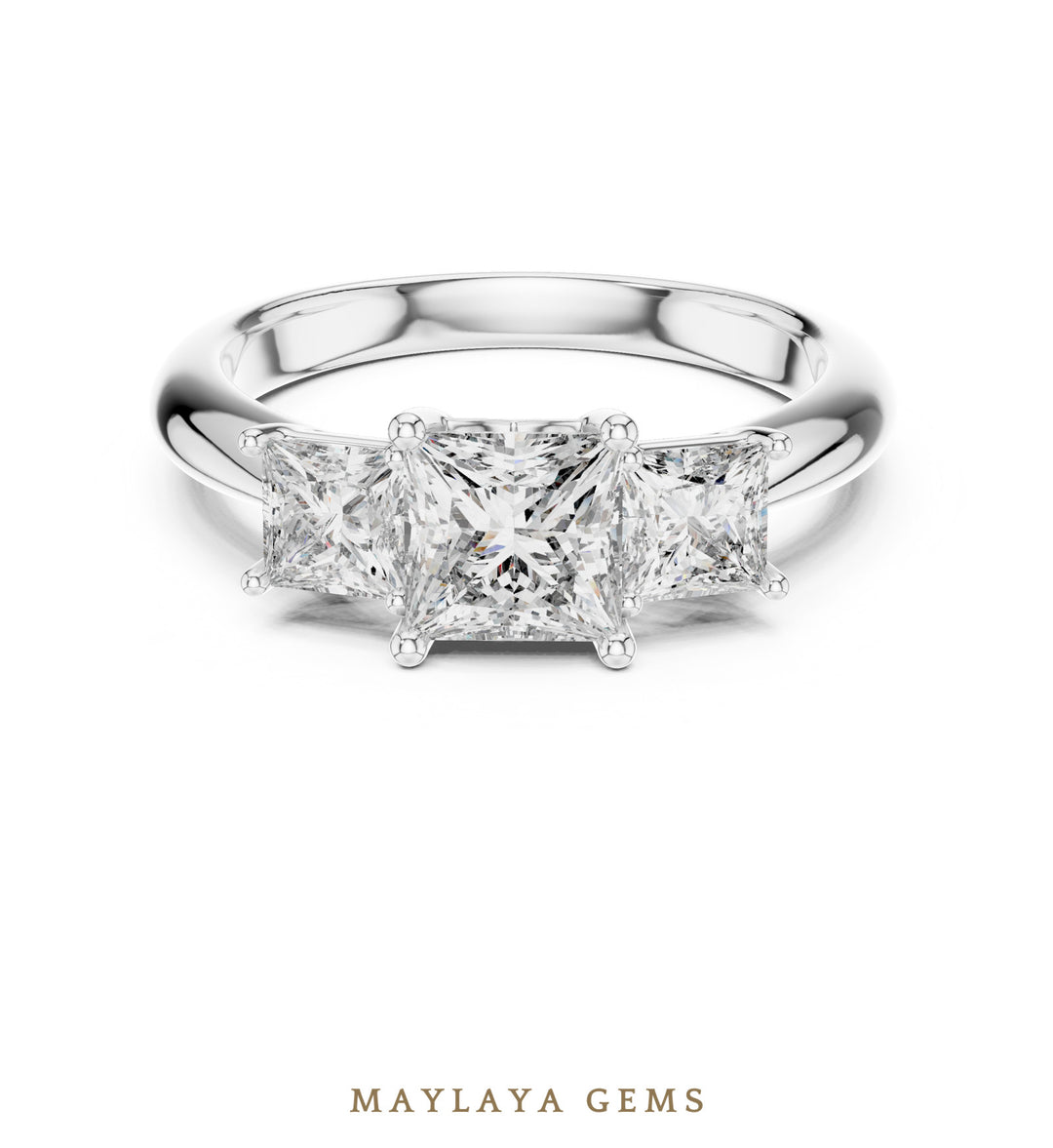 Maylaya Gems princess trilogy lab-grown diamond ring in white gold