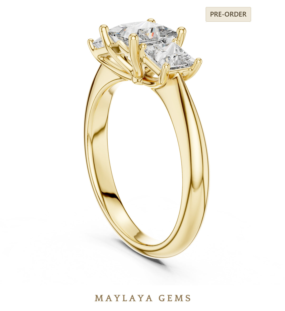 Maylaya gems princess trilogy lab grown diamond ring in yellow gold