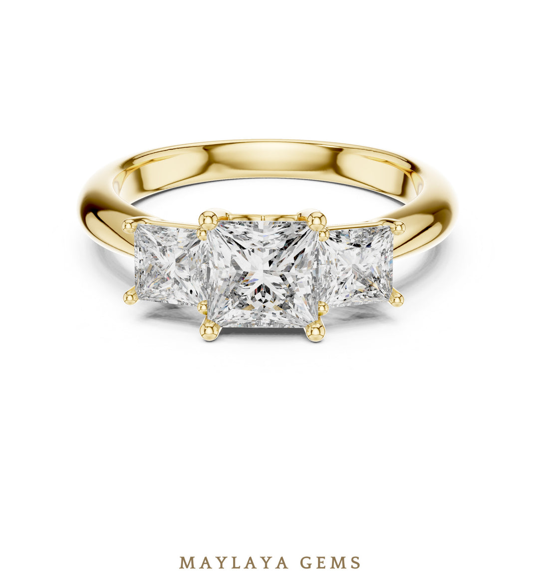 Maylaya Gems princess trilogy lab-grown diamond ring in yellow gold