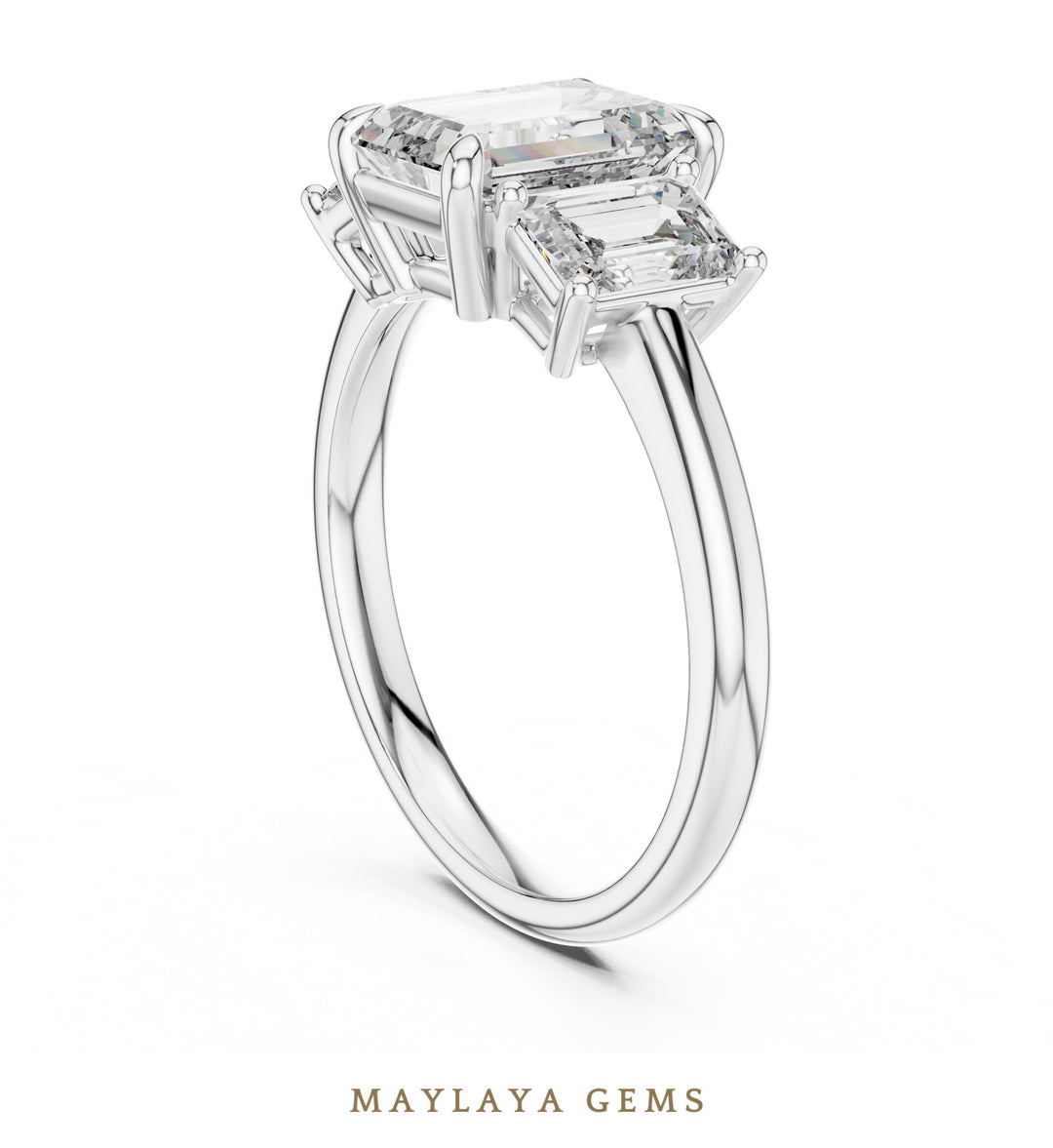 Maylaya Gems emerald trilogy lab-grown diamond ring in white gold