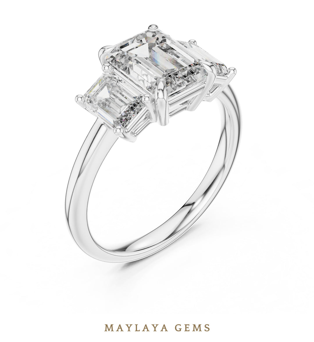 Maylaya Gems emerald trilogy lab-grown diamond ring in white gold