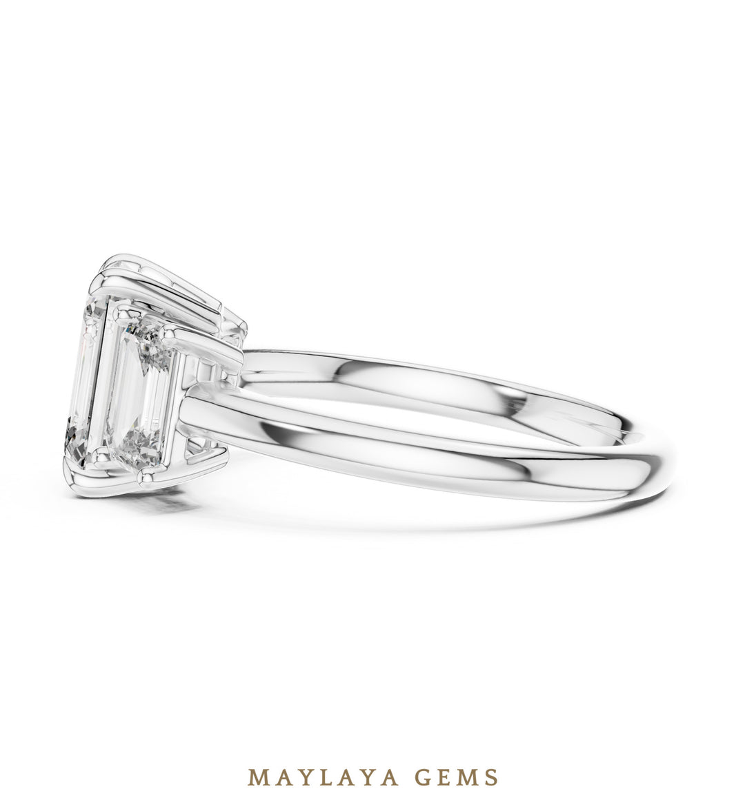 Maylaya Gems emerald trilogy lab-grown diamond ring in white gold