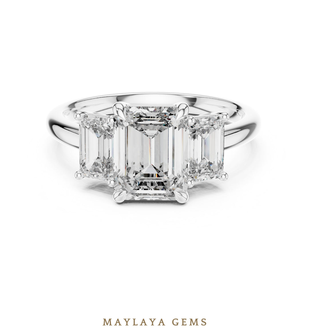 Maylaya Gems emerald trilogy lab-grown diamond ring in white gold