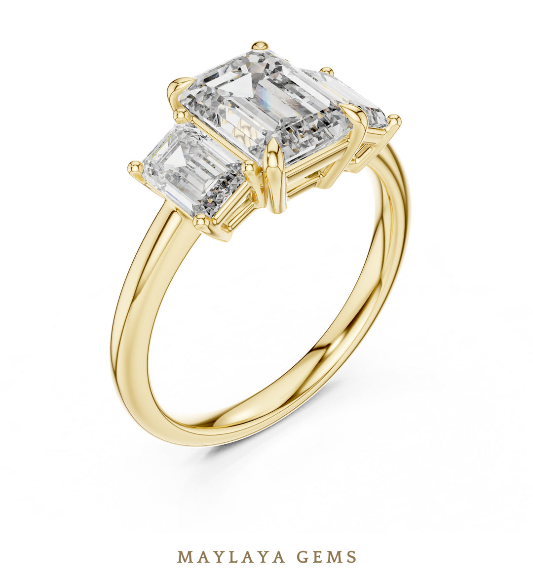 Maylaya Gems emerald trilogy lab-grown diamond ring in yellow gold