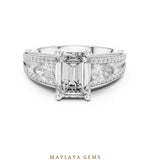 Load image into Gallery viewer, Maylaya Gems emerald pear pave trilogy lab-grown diamond ring in white gold
