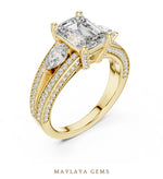 Load image into Gallery viewer, Maylaya Gems emerald pear pave trilogy lab-grown diamond ring in yellow gold
