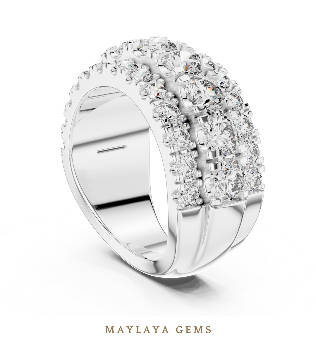 Maylaya Gems round triple-row lab-grown diamond band in white gold