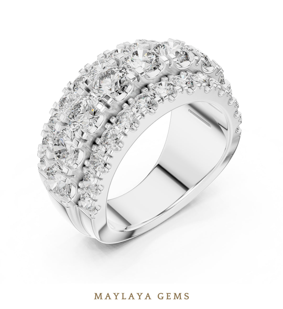 Maylaya Gems round triple-row lab-grown diamond band in white gold