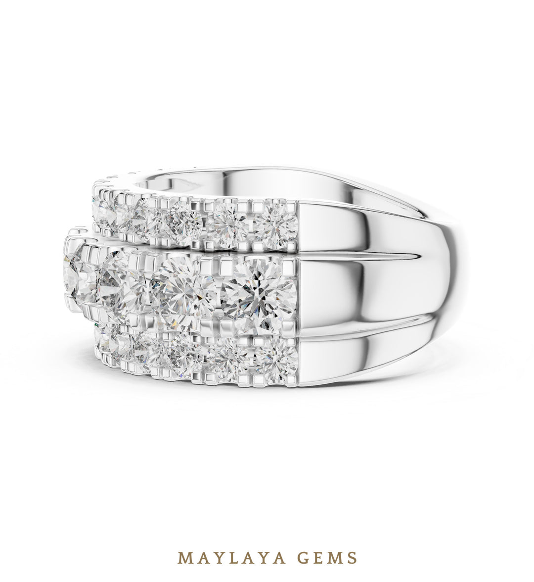 Maylaya Gems round triple-row lab-grown diamond band in white gold