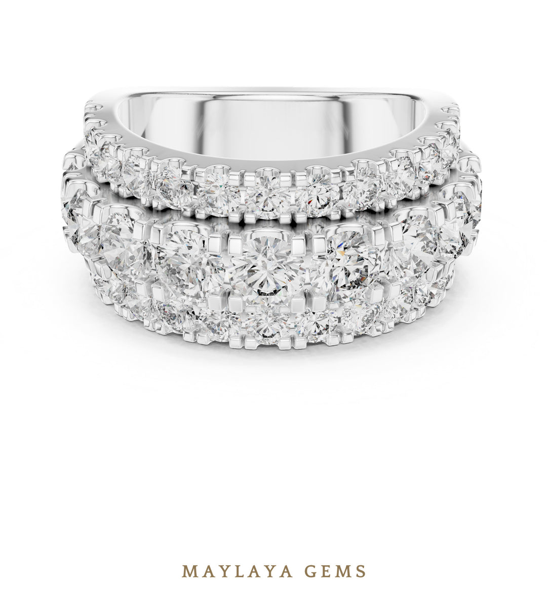Maylaya Gems round triple-row lab-grown diamond band in white gold