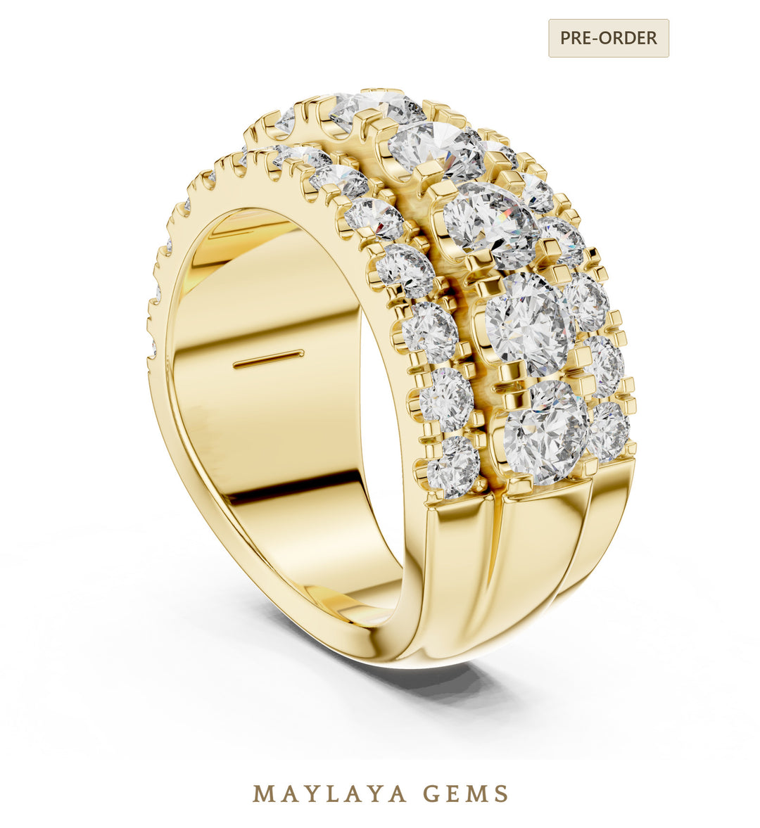 Maylaya Gems round triple-row lab-grown diamond band in yellow gold